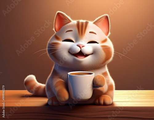 Happy Content Cat Drinking ...