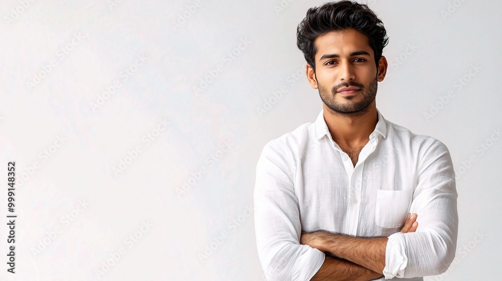 Confident Young Man in Casual White Shirt Confident Young Man in Casual White Shirt