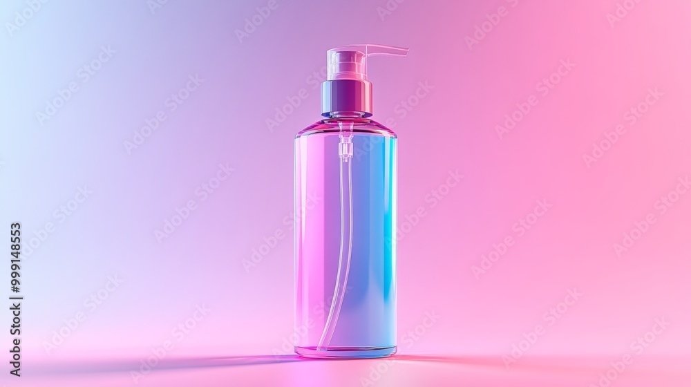 A stylish and modern hand sanitizer bottle with a sleek design, showcasing its vibrant colors and elegant shape. The bottle is isolated against a plain background to emphasize its practicality A stylish and modern hand sanitizer bottle with a sleek design, showcasing its vibrant colors and elegant shape. The bottle is isolated against a plain background to emphasize its practicality