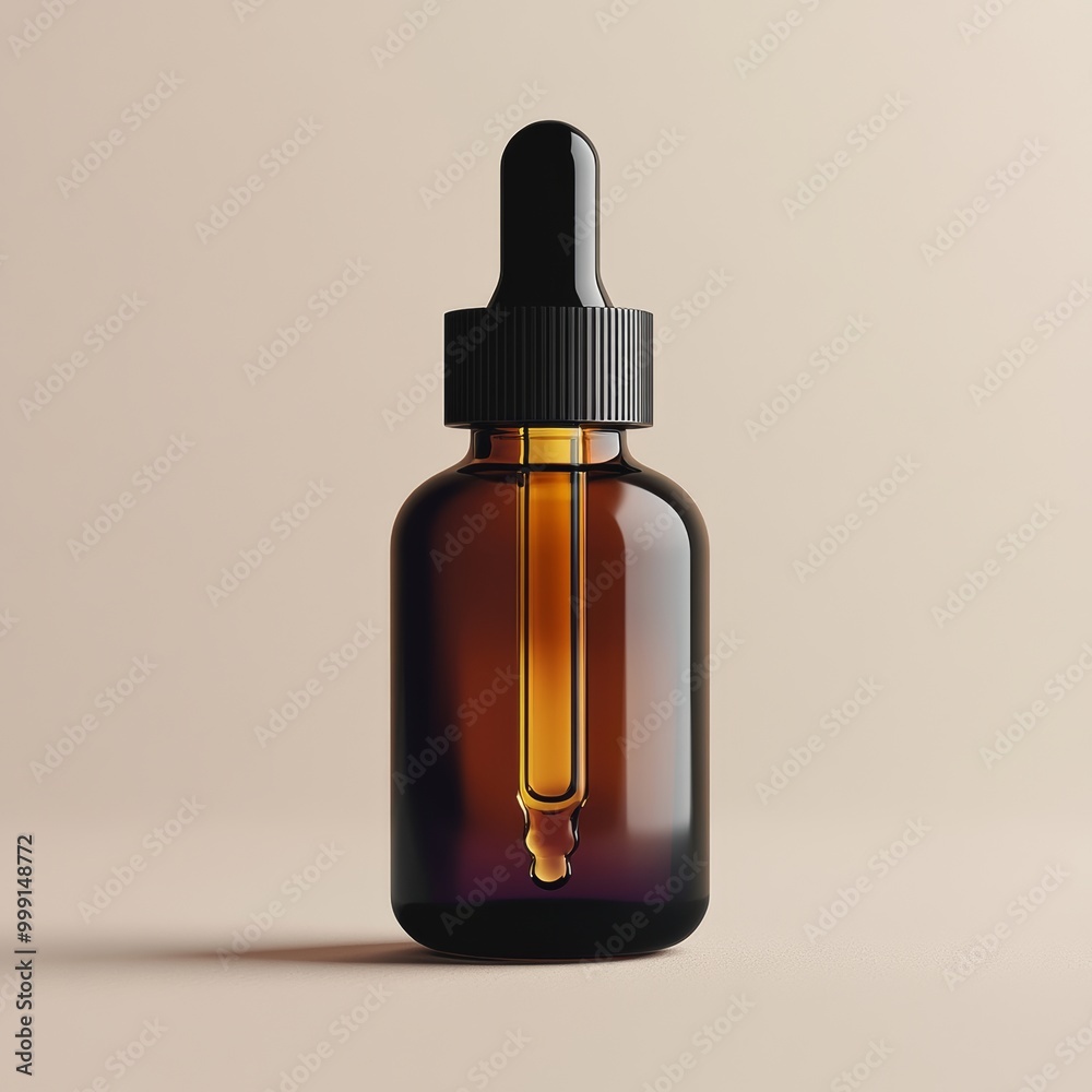 A stylish serum bottle with a dropper cap, showcasing a vibrant liquid inside. The bottle is displayed against a clean backdrop to emphasize its refreshing and nourishing qualities A stylish serum bottle with a dropper cap, showcasing a vibrant liquid inside. The bottle is displayed against a clean backdrop to emphasize its refreshing and nourishing qualities