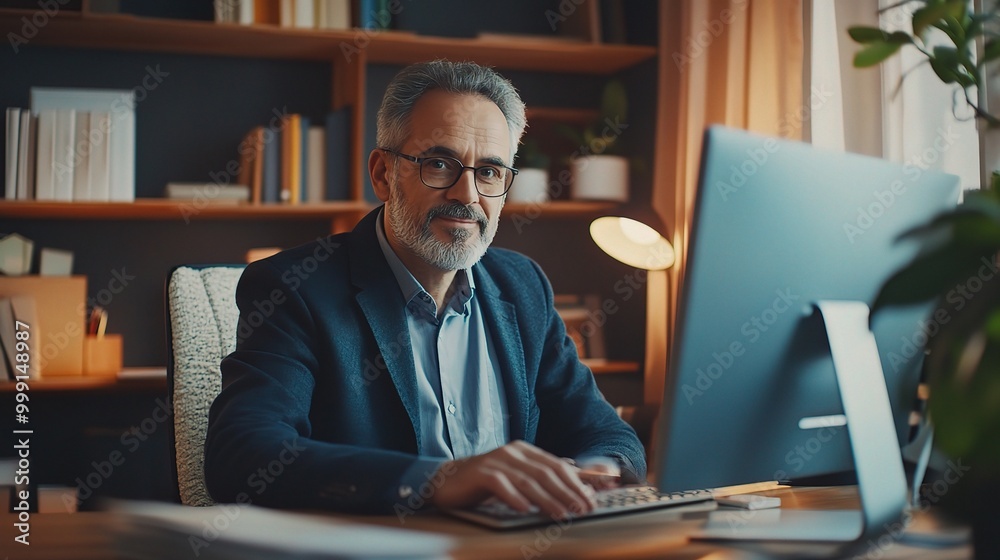 Professional Man Working in Modern Office Setting Professional Man Working in Modern Office Setting