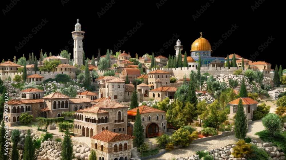 Naklejka premium Historic landscape of Jerusalem with iconic dome structures