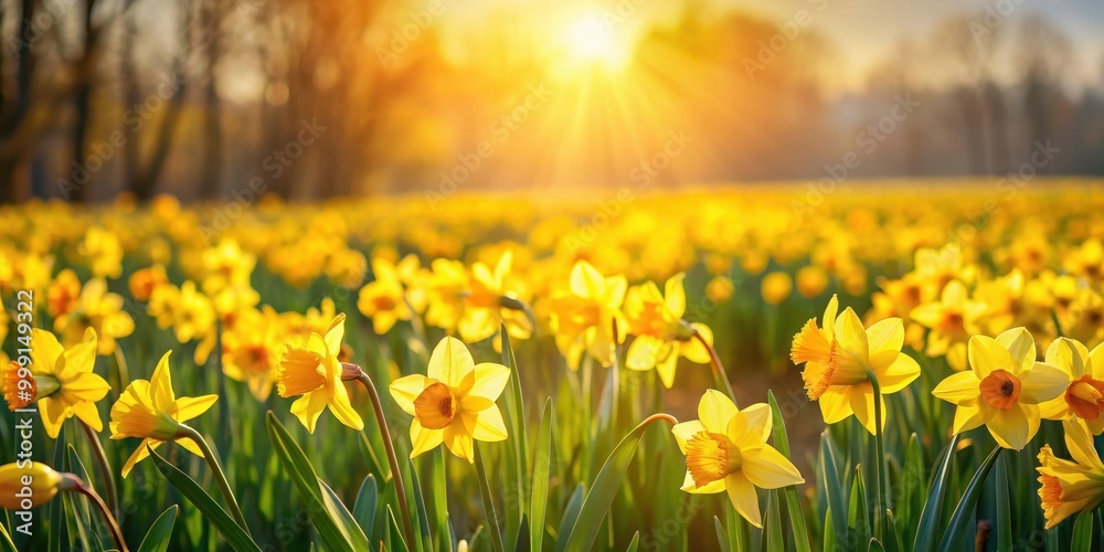 Wild yellow daffodils blooming in a sunlit field, spring, flowers, nature, meadow, petals, vibrant, sunny, floral, outdoors Wild yellow daffodils blooming in a sunlit field, spring, flowers, nature, meadow, petals, vibrant, sunny, floral, outdoors
