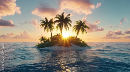 Tropical paradise island at sunset