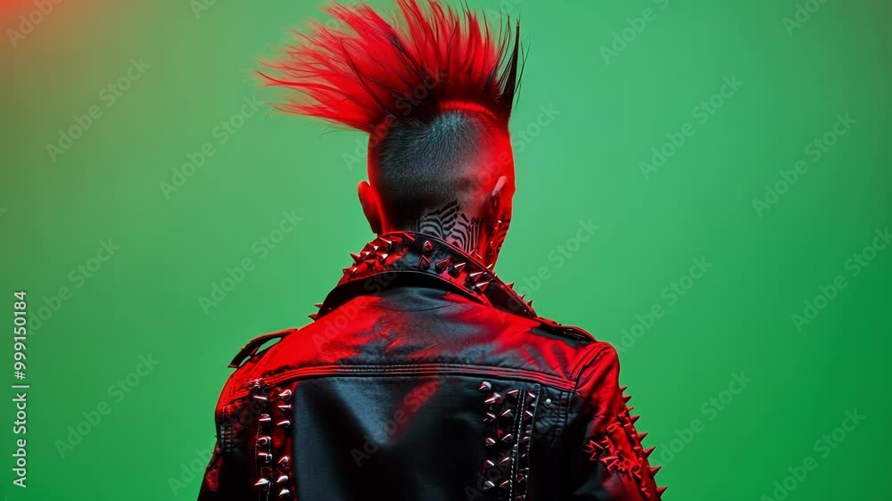 Punk rock musician with a mohawk hairstyle and tattoos is posing on a ...