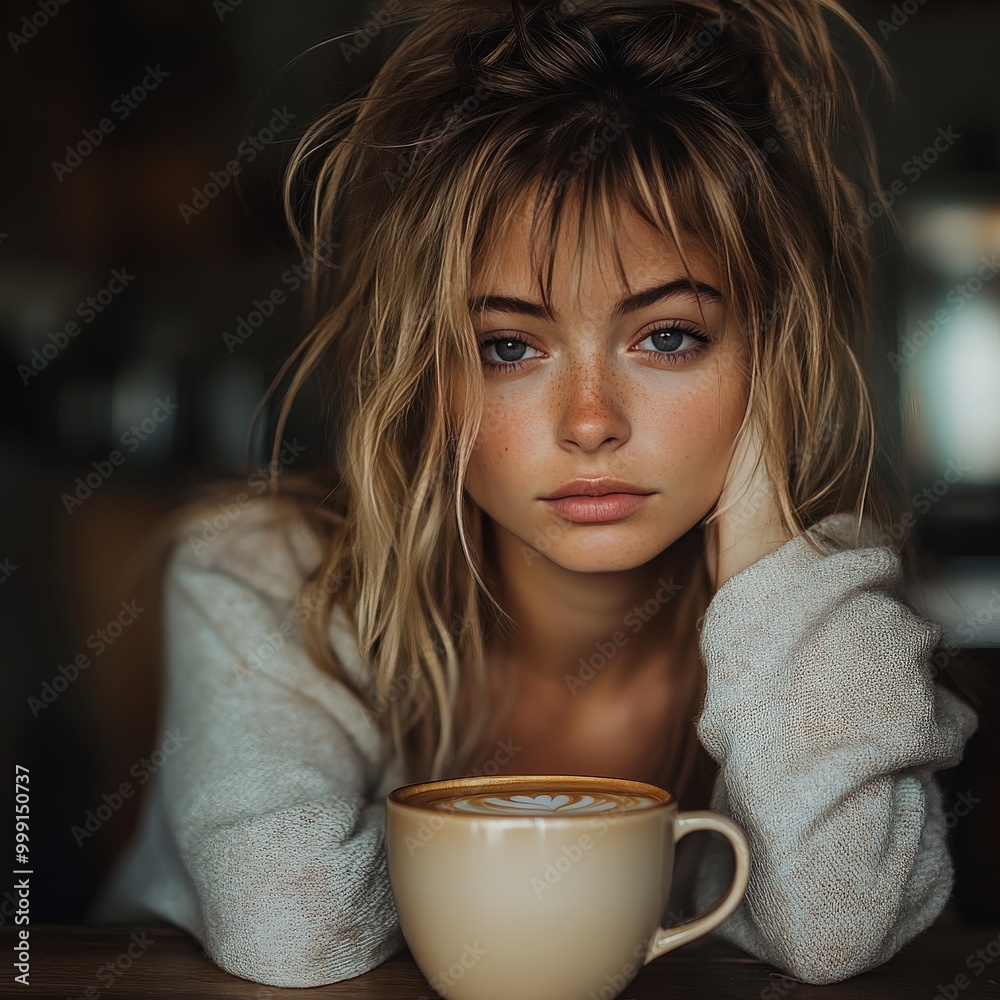 custom made wallpaper toronto digitalSleepy Woman with Messy Hair Enjoying Morning Coffee at the Kitchen Table