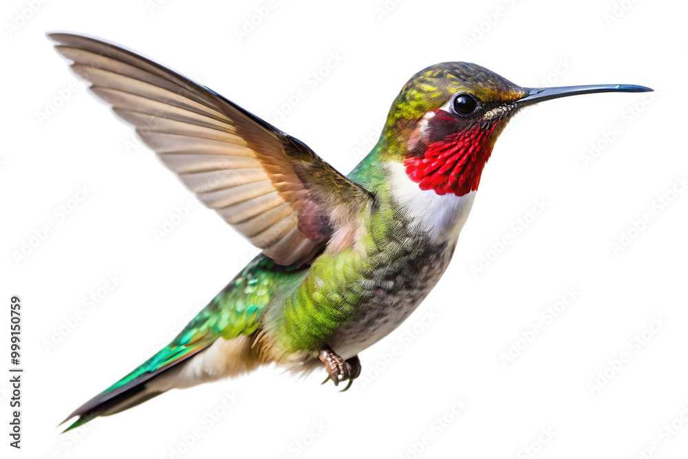Fototapeta premium Flaying hummingbird Bird white background. AI GENERATED