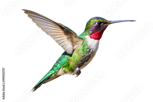 Flaying hummingbird Bird white background. AI GENERATED