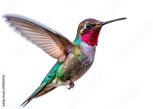 Flaying hummingbird Bird white background. AI GENERATED photo