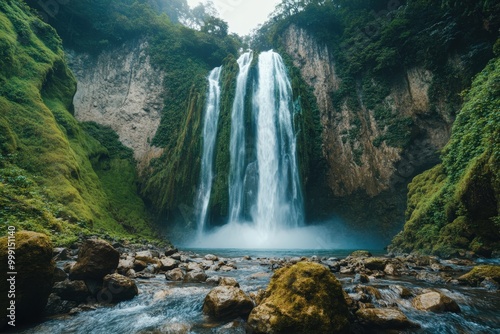 Stunning waterfall in lush green forest