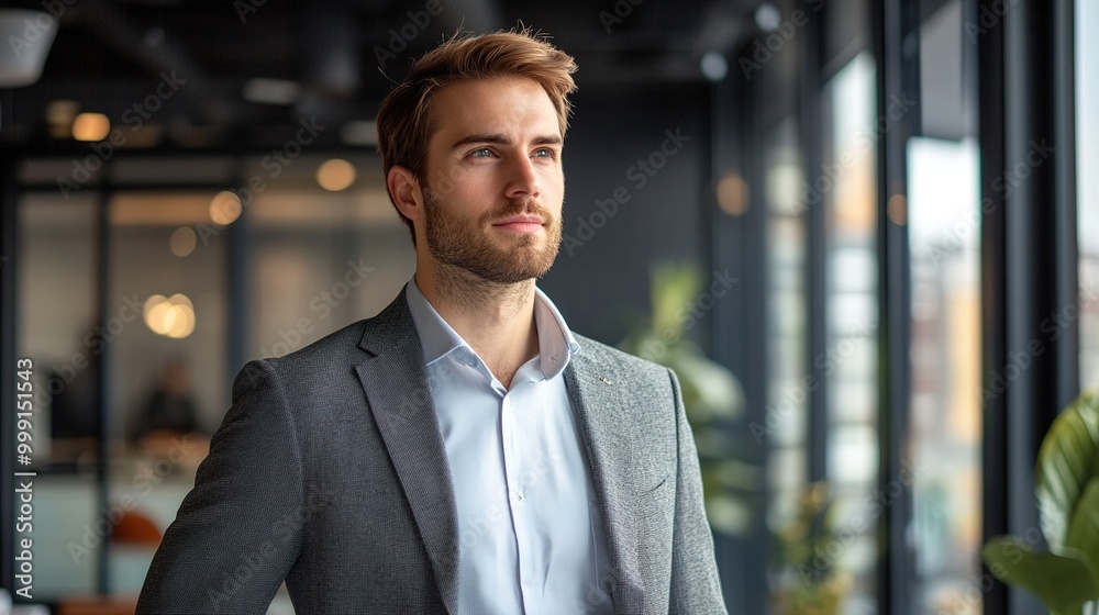 Confident Businessman in Modern Office Setting Confident Businessman in Modern Office Setting