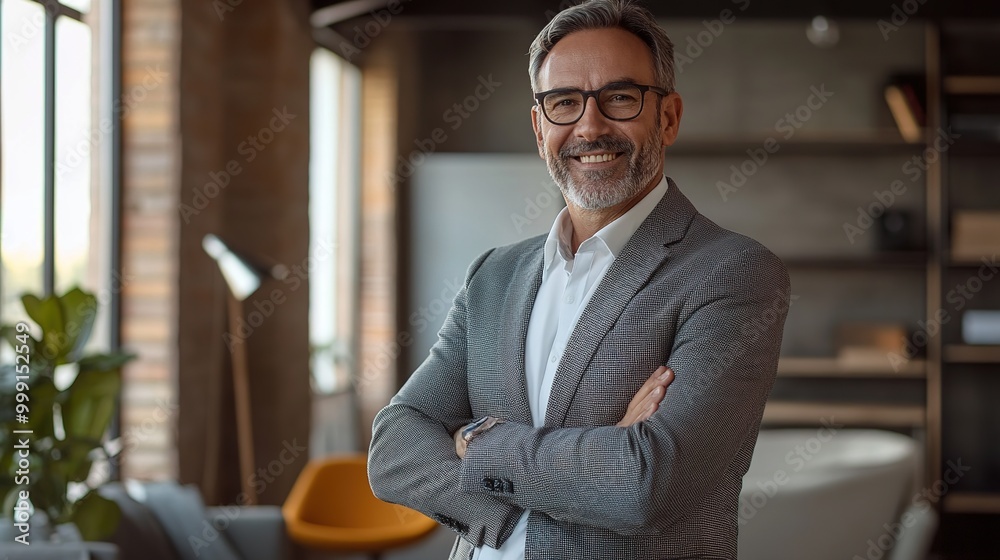 Confident businessman in a modern office setting Confident businessman in a modern office setting