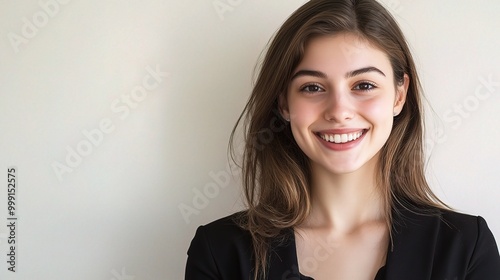 Smiling Young Woman Against Neutral Background