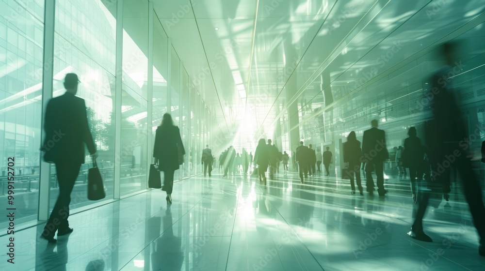 Modern Office Hallway with Business People in Motion Modern Office Hallway with Business People in Motion