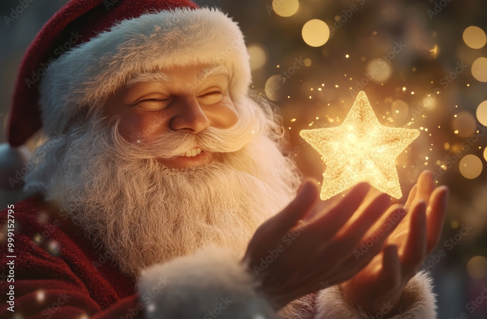 Santa with his gifts, star wand, and cheerful smile brings festive warmth and magic, ideal for Christmas branding and holiday promotions. Santa with his gifts, star wand, and cheerful smile brings festive warmth and magic, ideal for Christmas branding and holiday promotions.