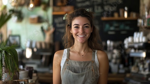 Cheerful Barista in a Cozy Coffee Shop Environment