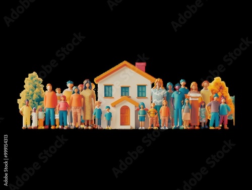 Group of people at a colorful house