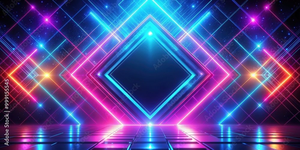 Obraz premium Futuristic abstract background with geometric shapes and neon lights, technology, digital, design, virtual, modern, creative