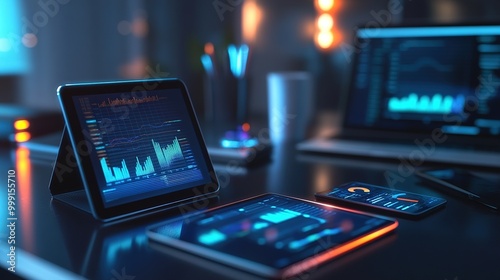 Digital Devices Displaying Financial Graphs and Data