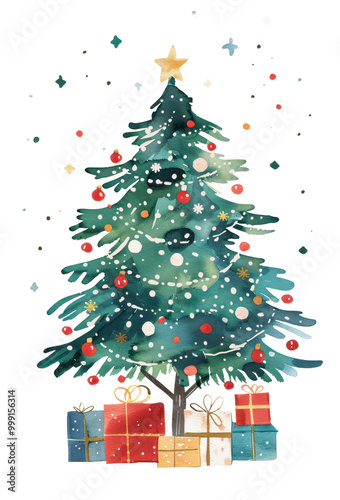 PNG Festive watercolor Christmas tree illustration