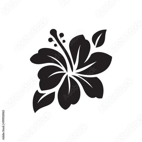 Black Hibiscus Flower Silhouette Icon - Minimalist and Stylish Vector Perfect for Floral, Tropical, or Eco-friendly Themes, Ideal for Branding in Wellness, Beauty, or Nature-related Industries.
 photo