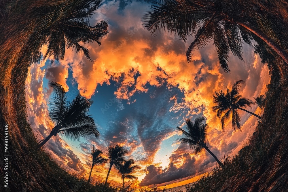 Obraz premium Breathtaking tropical sunset over palm trees