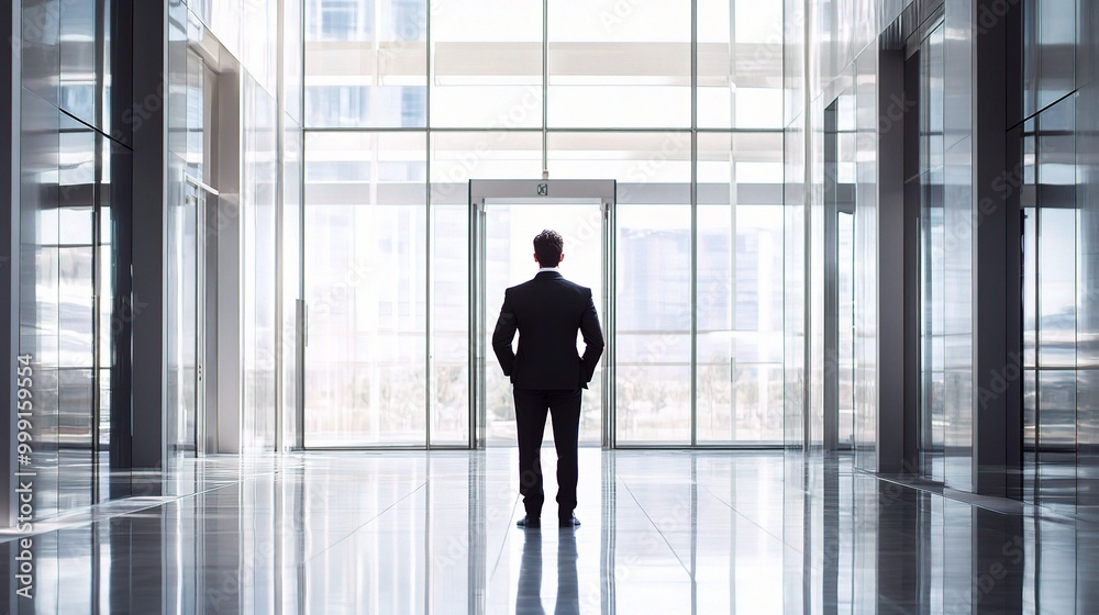 Businessman in Modern Office Building Interior Businessman in Modern Office Building Interior