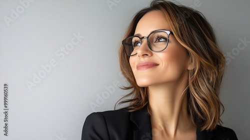 Confident Woman in Stylish Glasses Posing Against Wall