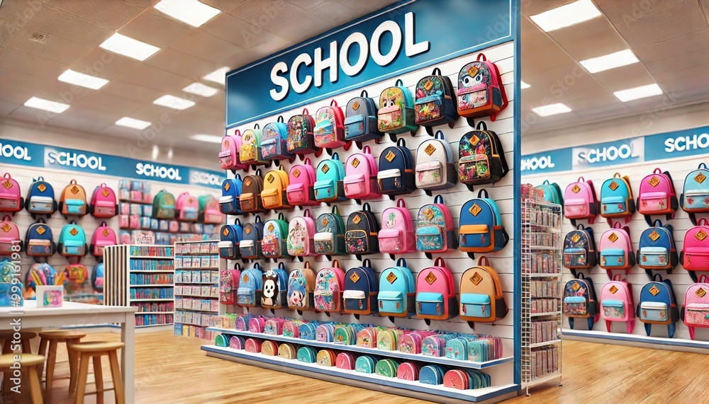 Obraz premium Vibrant School Backpack Display