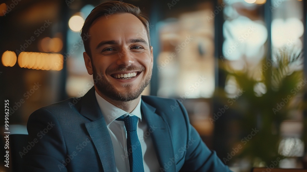 Professional Man Smiling in Modern Office Setting