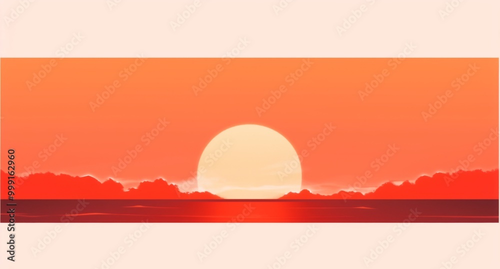 Obraz premium a Serene Beach Sunset Over Calm Waters with Orange Sky and Evening Glow