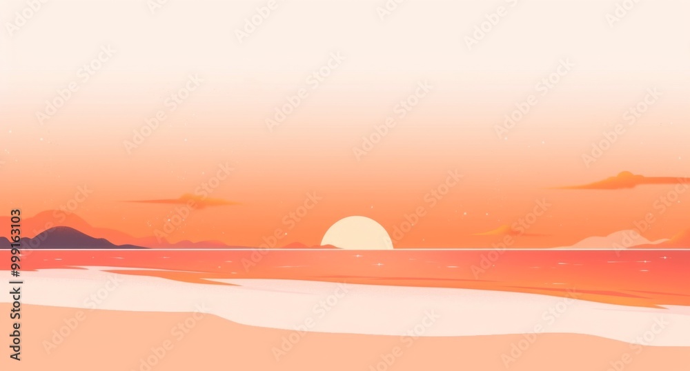 a Serene Beach Sunset Over Calm Waters with Orange Sky and Evening Glow a Serene Beach Sunset Over Calm Waters with Orange Sky and Evening Glow