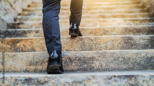 Person Climbing Stairs in Formal Attire