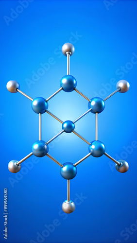 Sodium iodide nai molecule. Simple molecular formula consisting of Sodium, Iodine ,  elements. Chemical compound simplified structure on blue background, for chemistry education photo