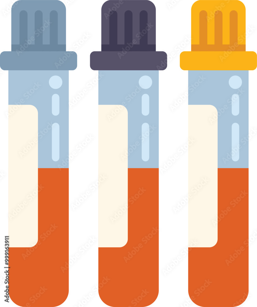 Three medical test tubes containing blood samples are standing in a row Three medical test tubes containing blood samples are standing in a row