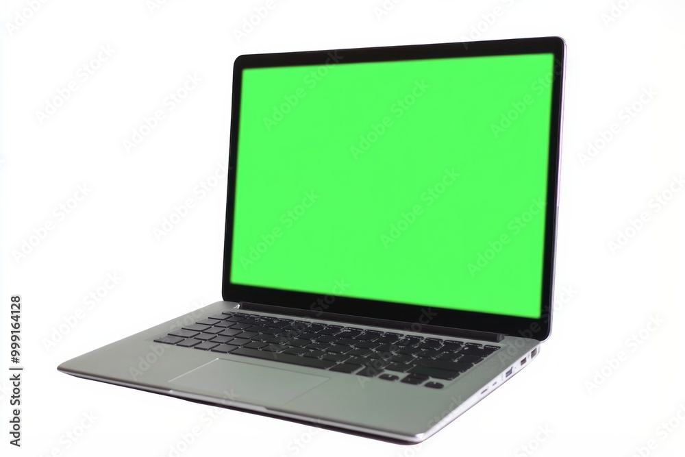 Laptop with a blank green screen on a white background Laptop with a blank green screen on a white background