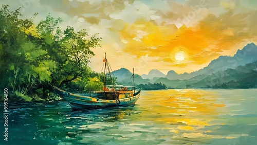 Wallpaper Mural boat on the sea Torontodigital.ca