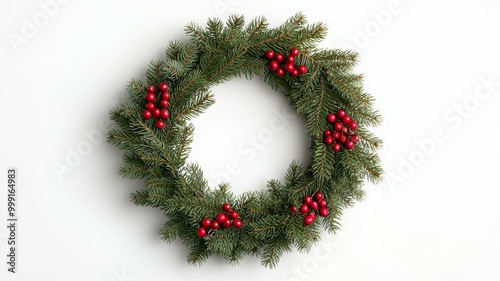 A wreath of evergreen branches with red berries on it