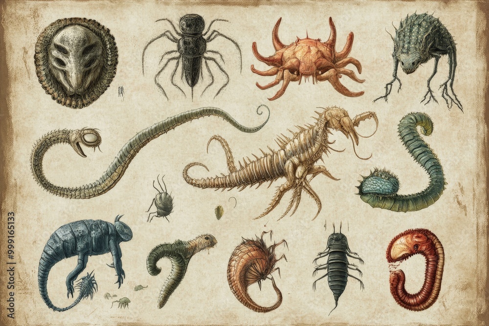 Fototapeta premium A comparison of vertebrate and invertebrate animals, showcasing their different biological structures and functions.
