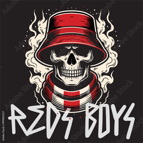 A Hooligan Skull Head wear Red Bucket Hat 