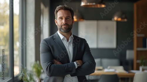 Confident Businessman in Modern Office Setting