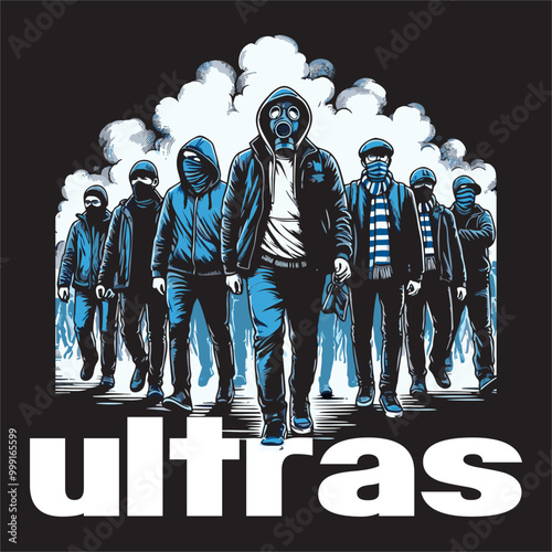 Vector design illustration of a group of ultras hooligans football supporters