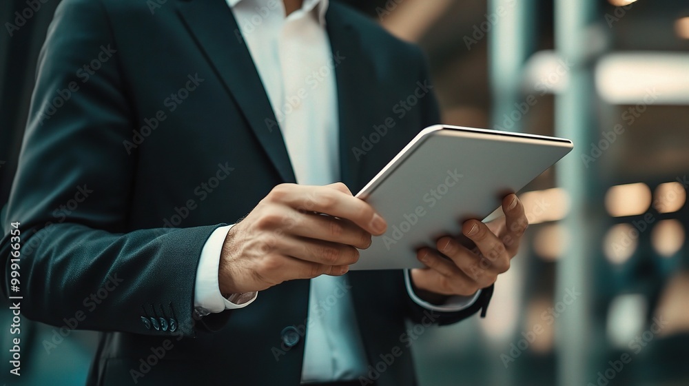 Businessman Holding a Tablet in Modern Environment Businessman Holding a Tablet in Modern Environment