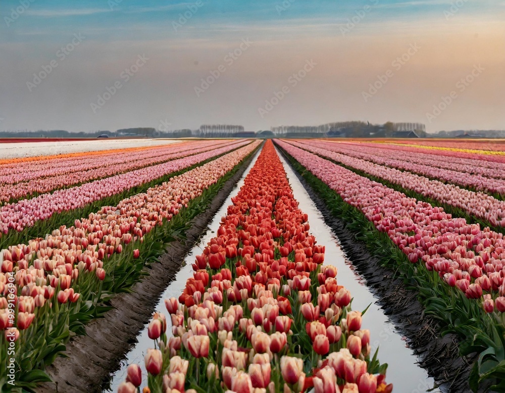 Tulip Fields in the Netherlands, Blooming in a Vibrant Sea of Colors Tulip Fields in the Netherlands, Blooming in a Vibrant Sea of Colors