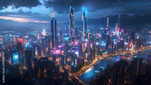 Wallpaper Mural Night View of Urban Architecture in Shenzhen.  Torontodigital.ca