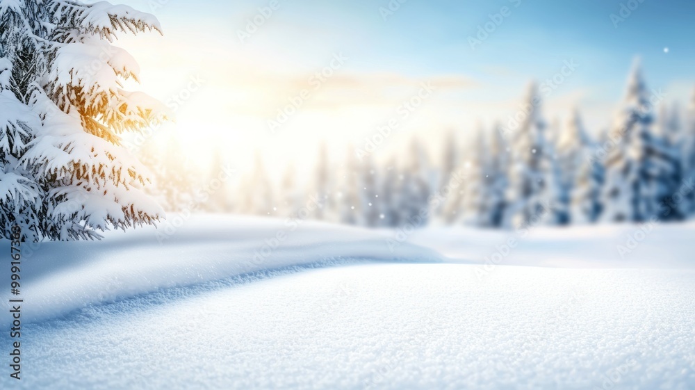 A snowy landscape with a tree in the foreground A snowy landscape with a tree in the foreground
