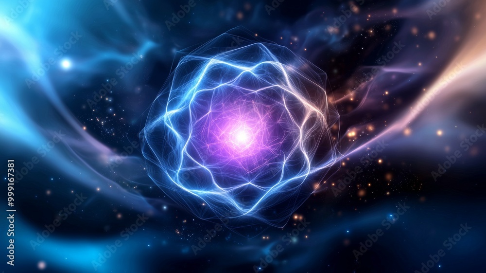 A purple and blue glowing orb in the sky A purple and blue glowing orb in the sky