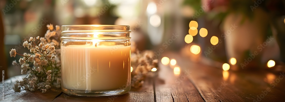34. A luxurious scented candle in a glass jar 34. A luxurious scented candle in a glass jar