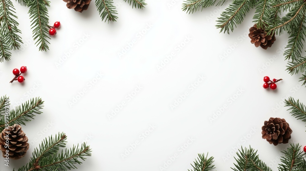 A white background with a Christmas tree and berries A white background with a Christmas tree and berries