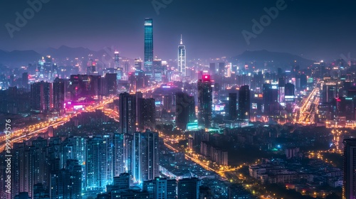 Wallpaper Mural Night View of Urban Architecture in Shenzhen.  Torontodigital.ca